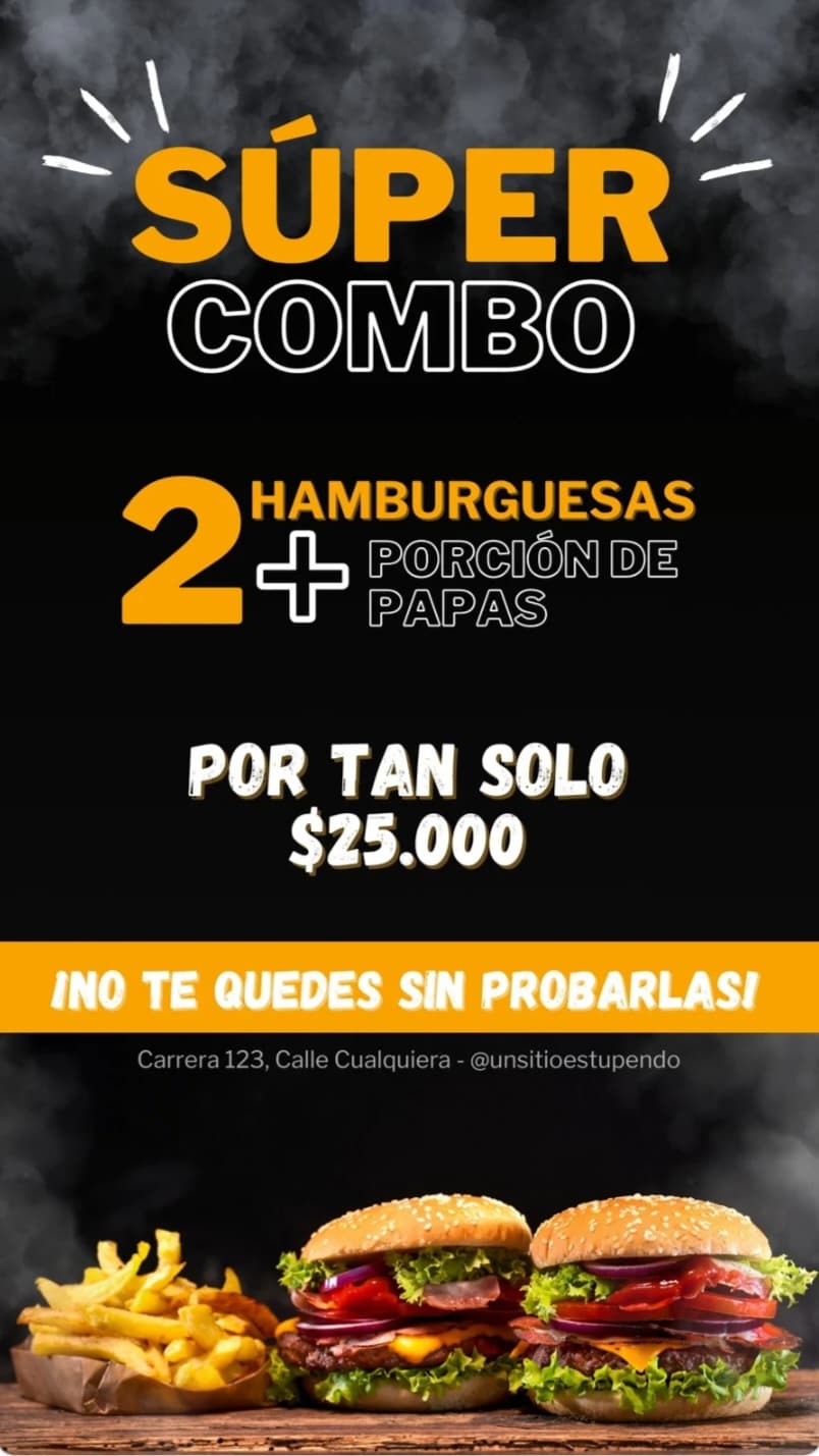 Súper Combo - 2 Hamburguesas + Papas $25.000